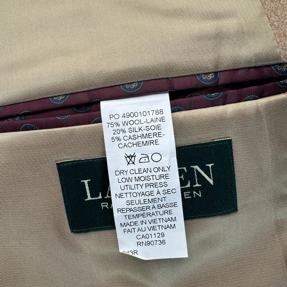 NWT Lauren Ralph Lauren 43R Blazer Lacrosse Camel Wool Silk Cashmere Sport Coat